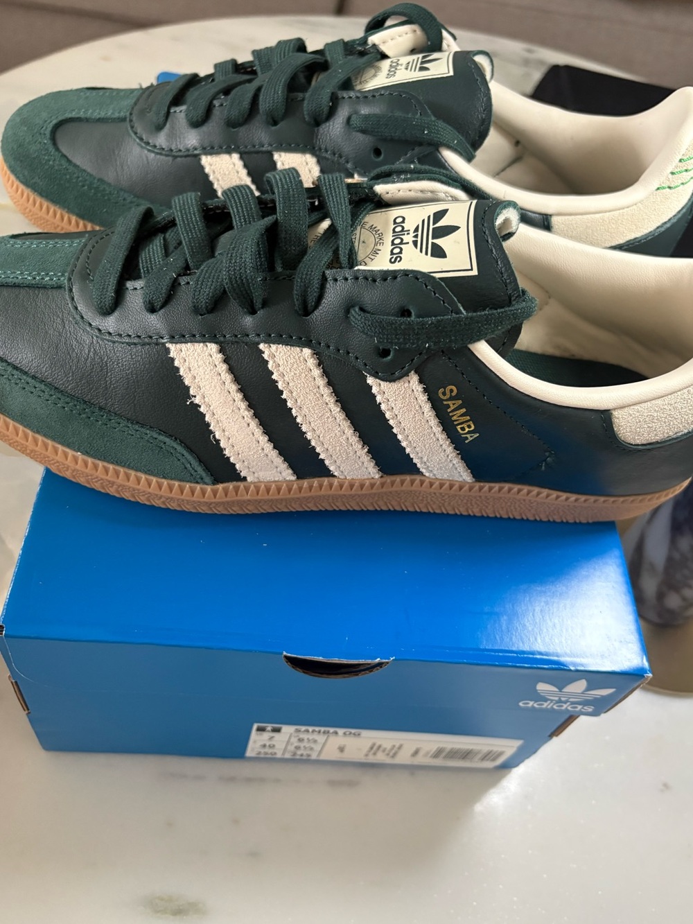 adidas Samba Dark Green with Cream Stripes and Gum Sole